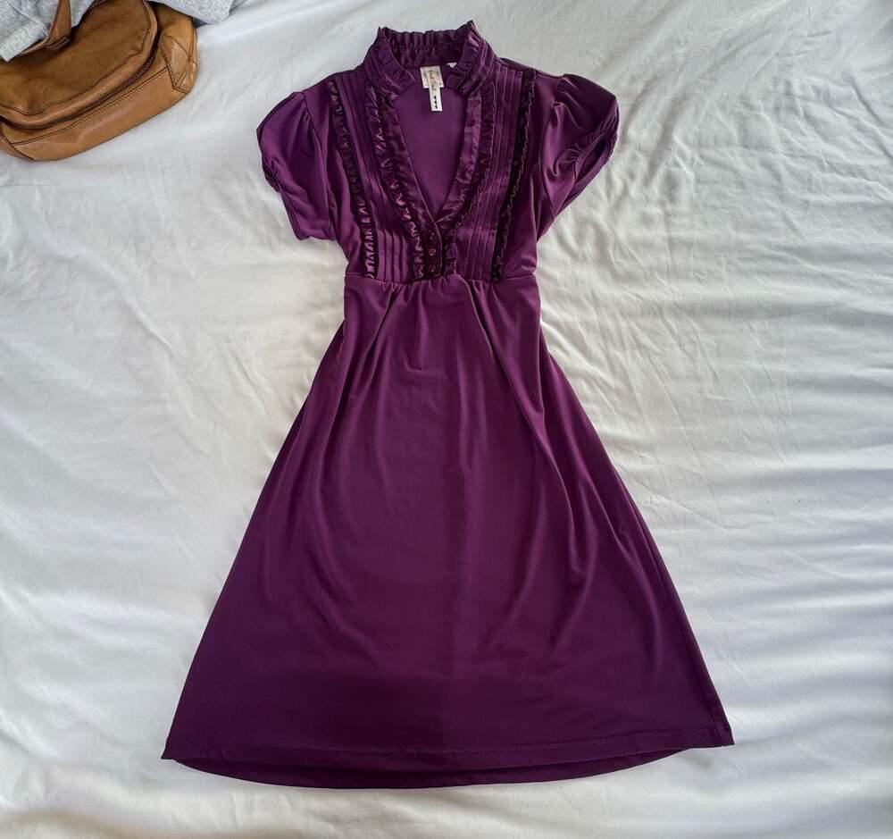Heart Soul Vintage Y2K Purple Ruffle V-Neck Midi Dress